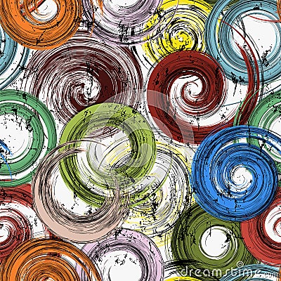 Seamless swirls background pattern, with circles, strokes and splashes, grungy Vector Illustration