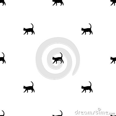 Seamless symmetric pattern with silhouettes of walking black cats isolated on white Vector Illustration