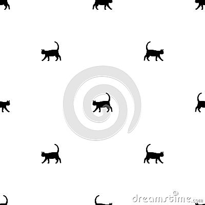 Seamless symmetric pattern with silhouettes of walking black cats isolated on white Vector Illustration