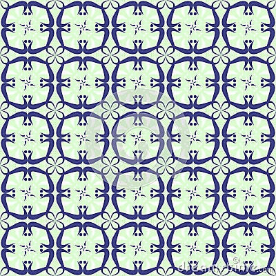 Seamless symmetrical blue pattern with geometric shapes Vector Illustration