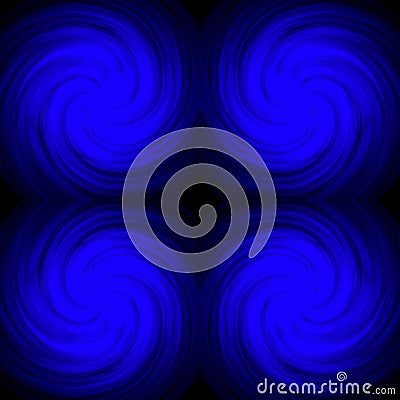 Seamless symmetrical image of a blue galaxy on a black background. Blue abstraction with a mirror pattern of circular motion Stock Photo