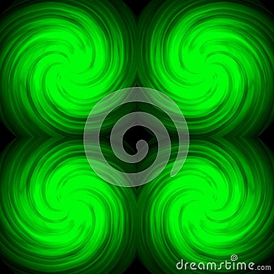 Seamless symmetrical image of a green galaxy on a black background. Green abstraction with a mirror pattern of circular motion Stock Photo