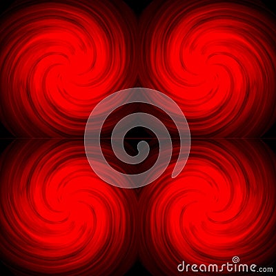 Seamless symmetrical image of a red galaxy on a black background. Red abstraction with a mirror pattern of circular motion Stock Photo