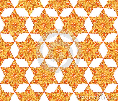 seamless symmetrical yellow floral pattern on white background, texture Stock Photo