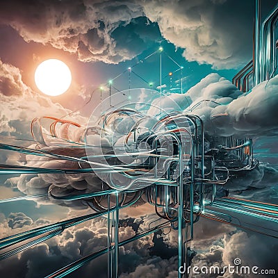Seamless Synergy: Visualizing the Future of Cloud Computing and Internet Storage. Stock Photo