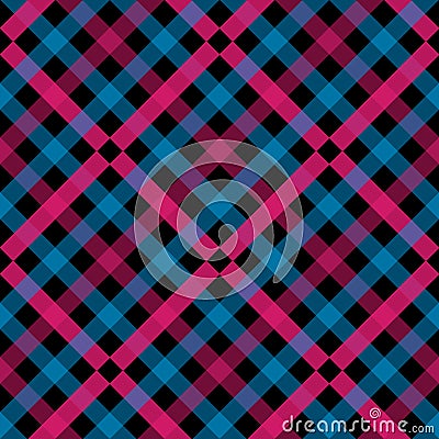 Seamless tartan plaid pattern. Checkered fabric texture print in shades of red, bright fuchsia, light teal green, pale Vector Illustration