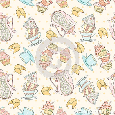 Seamless tea time pattern. Vector Illustration