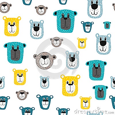 Seamless teddy bear pattern vector hand drawn illustration cartoon style.bear faces on white background.suitable for Vector Illustration