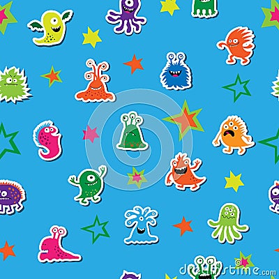 Seamless template with cute aliens Vector Illustration