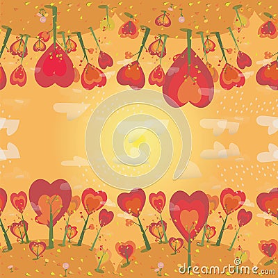 Seamless texture of autumn landscape with orange trees and falling leaves. background Vector Illustration