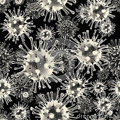 Seamless texture and background of microscopic view of coronaviruses. Stock Photo