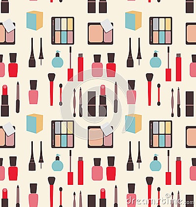 Seamless Texture of Beauty and Makeup Icons Vector Illustration