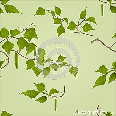 Seamless texture Birch twig with catkins vector Vector Illustration