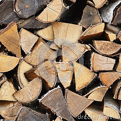 Seamless texture - birch wood in woodpile. Natural vintage rural Stock Photo