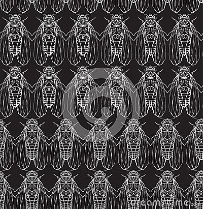 Seamless texture on blackboard with cicadas. Vector Illustration