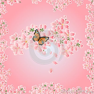 Seamless texture cherry blossoms Spring vector Vector Illustration