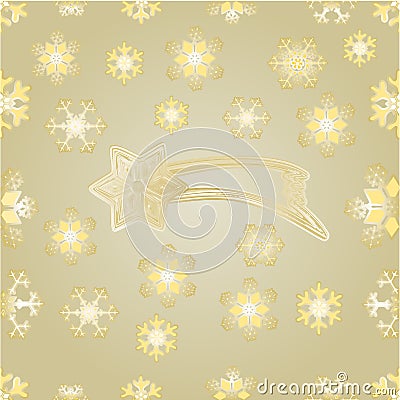 Seamless texture Christmas comet and snowflakes gold background vector Vector Illustration