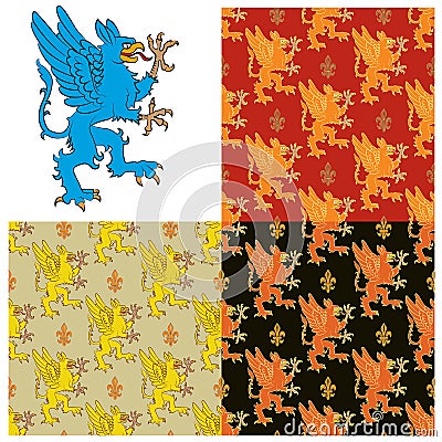 Seamless texture containing images of the griffins Vector Illustration