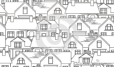 Seamless texture with contour country houses. Vector Illustration