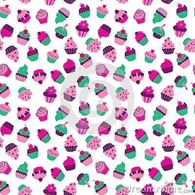 Seamless texture with cupcakes on a white background Vector Illustration