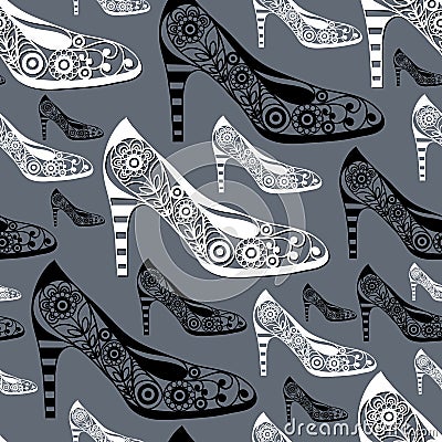 Seamless texture with decorative shoes 30 Vector Illustration