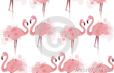 Seamless texture with delicate pink flamingos Vector Illustration