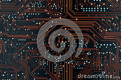 seamless texture and full-frame background of circuit board topology, neural network generated image. Stock Photo