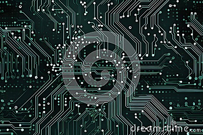 seamless texture and full-frame background of circuit board topology, neural network generated image. Stock Photo