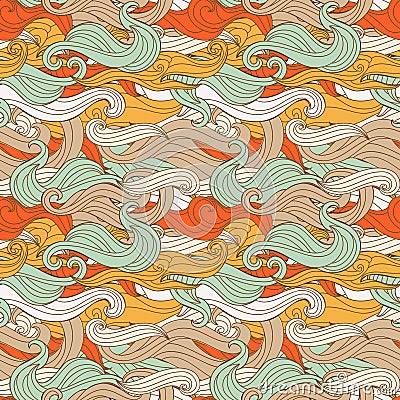 Seamless texture in funky style with colorful waves Vector Illustration