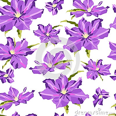 Seamless texture with hand-drawn lilac clematis Vector Illustration