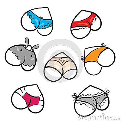 Seamless texture with hearts. Prints for textiles with female buttocks in underwear. Wallpapers for Valentine`s Day. Vector Illustration