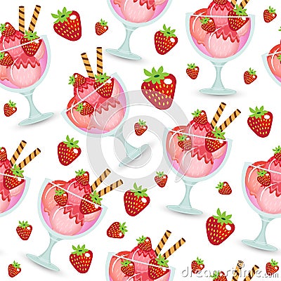 Seamless texture of ice cream dessert in a glass cup. Milk shake background. Kids Wallpaper sweet ice cream. Vector illustration. Vector Illustration