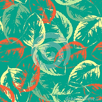 Seamless texture of leaves on aquamarine background Vector Illustration