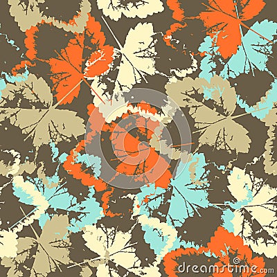 Seamless texture of leaves on brown background Vector Illustration