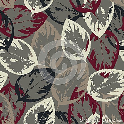 Seamless texture of leaves on gray background Vector Illustration