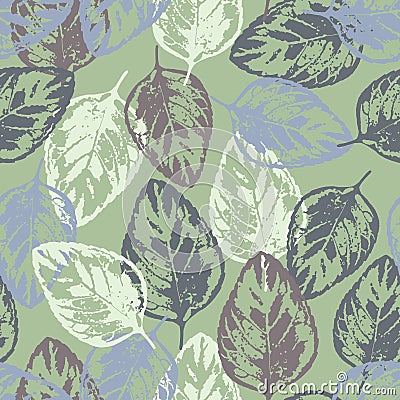 Seamless texture of leaves on light green background Vector Illustration