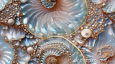 Seamless texture of pearlescent ocean ammonite abstract fossil pattern - generative ai Stock Photo