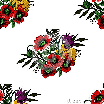 Seamless texture with poppies and other flowers vector image Stock Photo