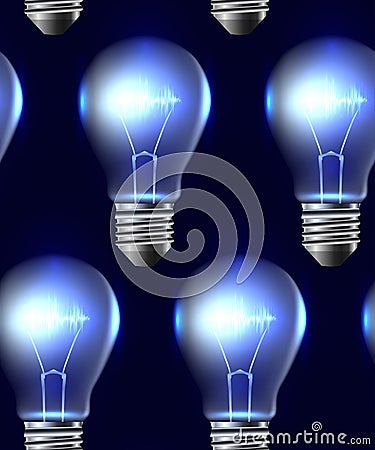 Seamless texture with realistic light bulbs in a row Vector Illustration