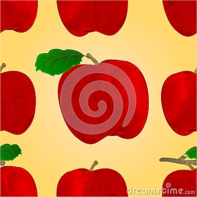 Seamless texture of a red apple with a leaf vector Vector Illustration