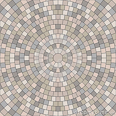Seamless texture of round pavement. Repeating circle pattern of radial cobble stone background Stock Photo