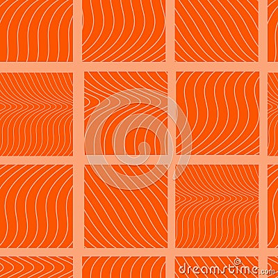 Seamless texture of salmon fillet. Meat of red fish. Seamless pattern of fish trout. Theme of rolls and sushi. Asian cuisine Vector Illustration