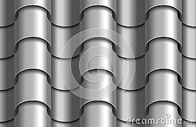 Seamless texture of silver corrugated waves rooftop background. Repeating gray pattern of silver metal tube roof tiles Stock Photo
