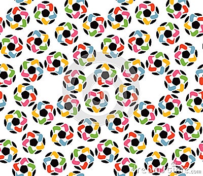 Seamless texture of soccer balls and united hands Vector Illustration