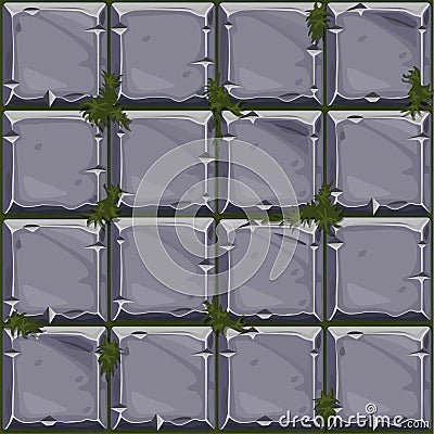 Seamless texture of stone on grass, background stone wall tiles. Vector illustration for user interface of the game Vector Illustration