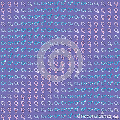 Seamless texture with symbols of male and female gender and transition between them Vector Illustration