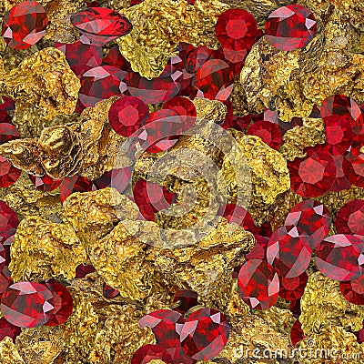 Gold Nuggets and Rubies Seamless Texture Tile Stock Photo