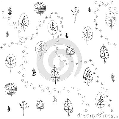 Seamless texture of vector sketches of footprints of wild animals in the forest Vector Illustration