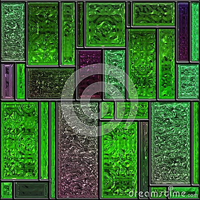 Seamless textured green stained glass panel Stock Photo