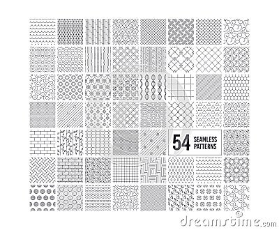 Seamless textures. Geometric, striped patterns. 54 repeatable simple textures. Vector Vector Illustration